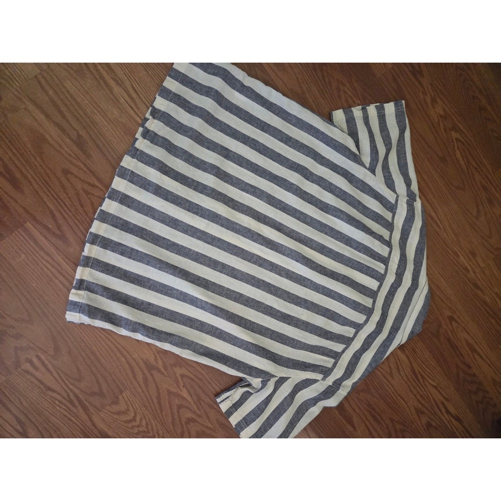 American Eagle Linen Blend Striped Short Sleeve Button Down Shirt Blue XL Tall - Picture 6 of 7